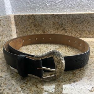 Justin Men's Black Odessa Top Grain Star Tooled Leather Western Belt C10763